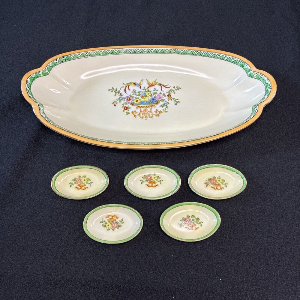 Antique Noritake Princess Handpainted Art Deco Celery Dish Salt Cellar Set Japan